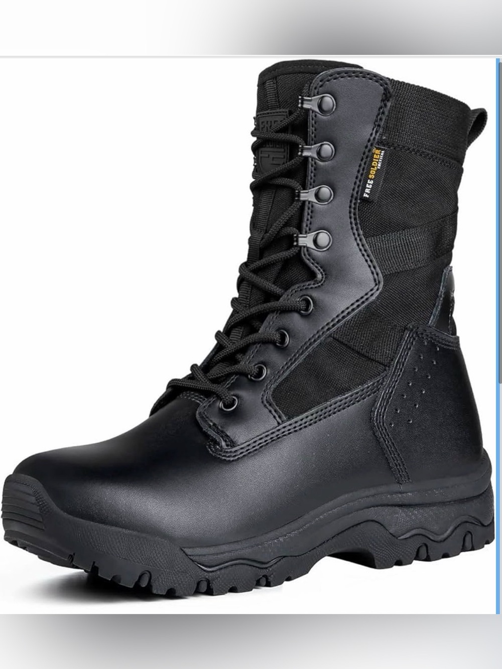 Free Soldier Tactical Black Combat Boots - Lace-Up Ankle Boot